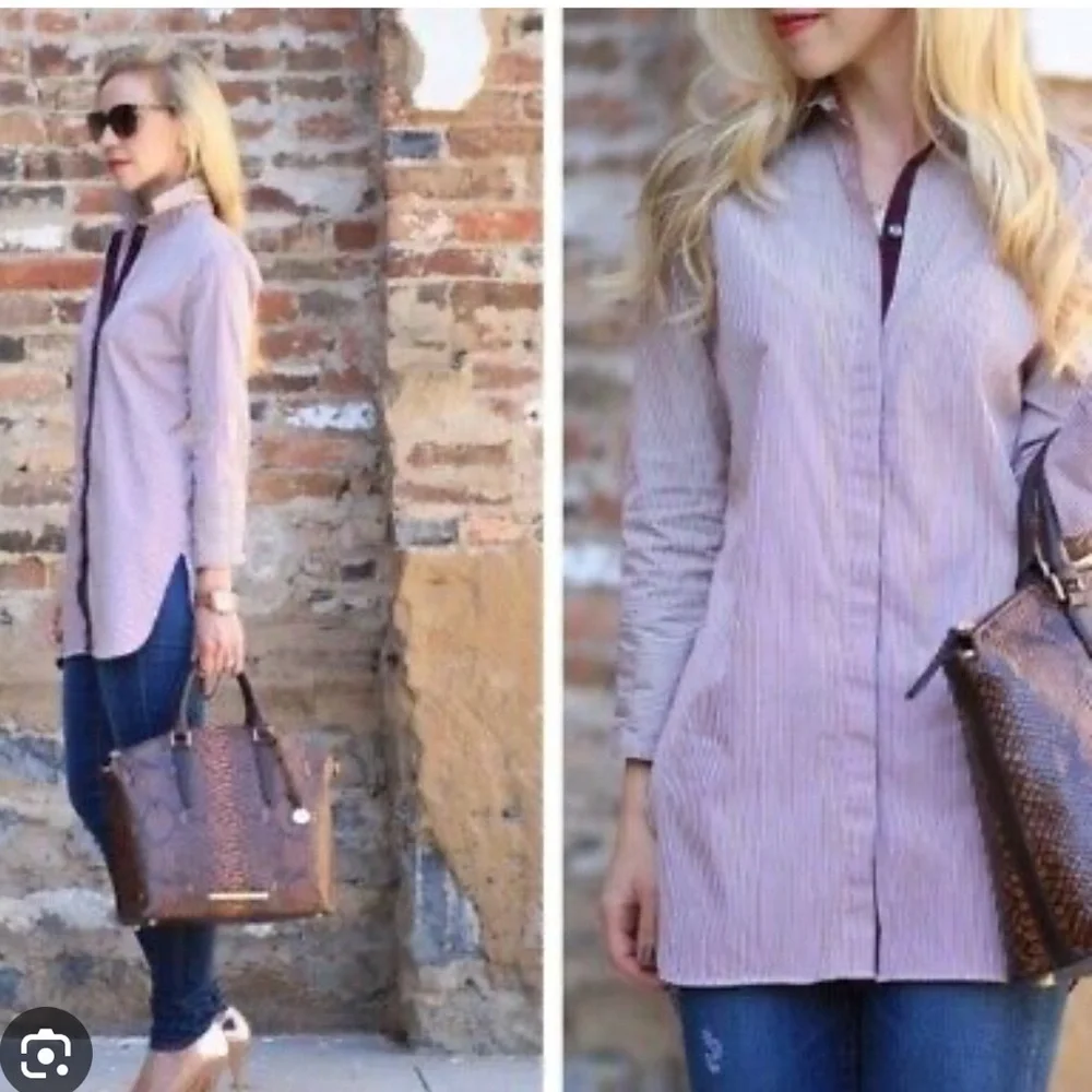 J. Crew Endless shirt blue stripe tunic top button front size 0 or small - Picture 2 of 12